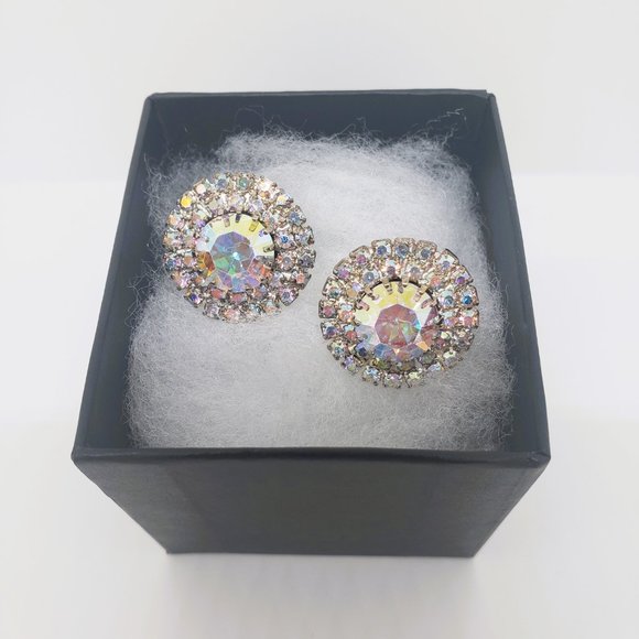 Large Iridescent Silver Cubic Zirconia Earrings - Picture 2 of 9